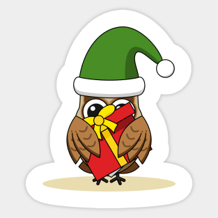 Christmas Elf Owl with Present Sticker